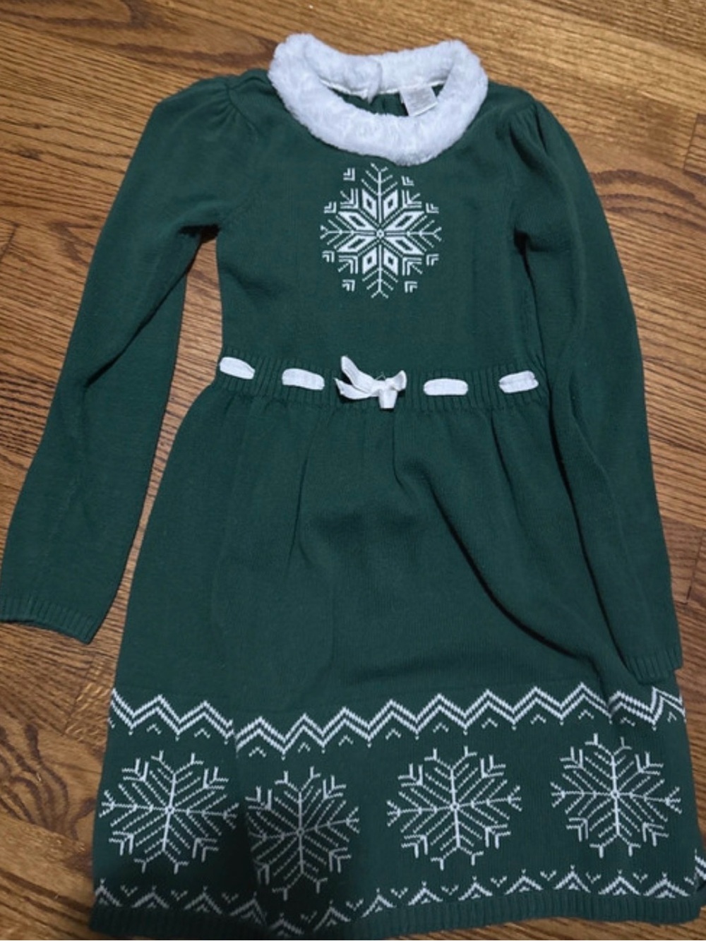 Gymboree Green Knit Dress with White Snowflake Accents
